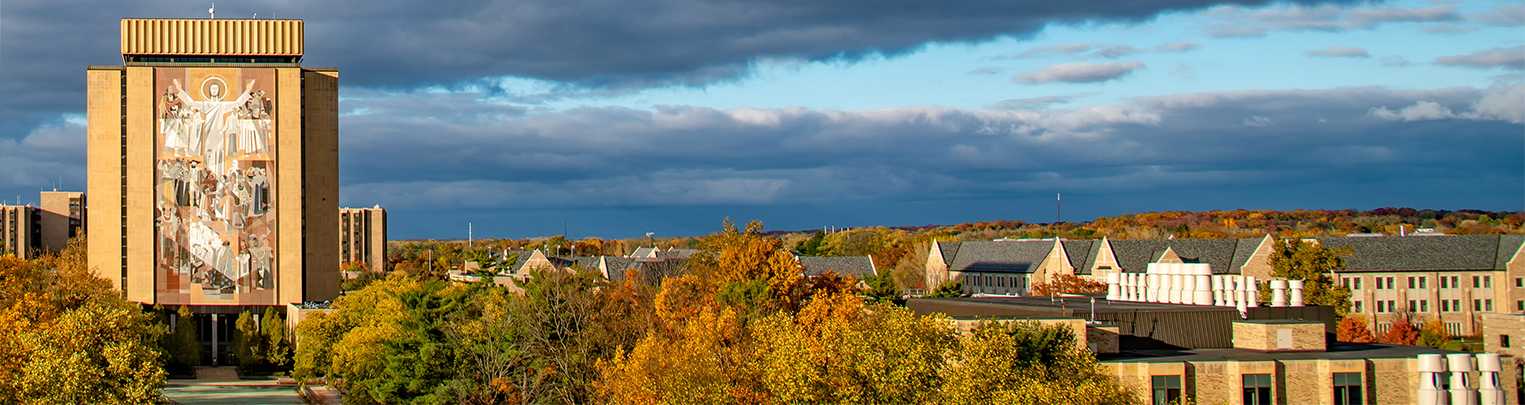 Seasonal fall banner image of Hesburgh Library